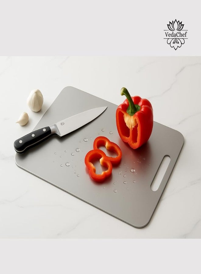 VedaChef Stainless Steel Chopping Board - 35x25 cm Heavy-Duty Cutting Board for Kitchen | Rust-Free, Hygienic & Non-Porous Surface | Dishwasher Safe, Ideal for Meat, Vegetables & More (#Large) - Image 5